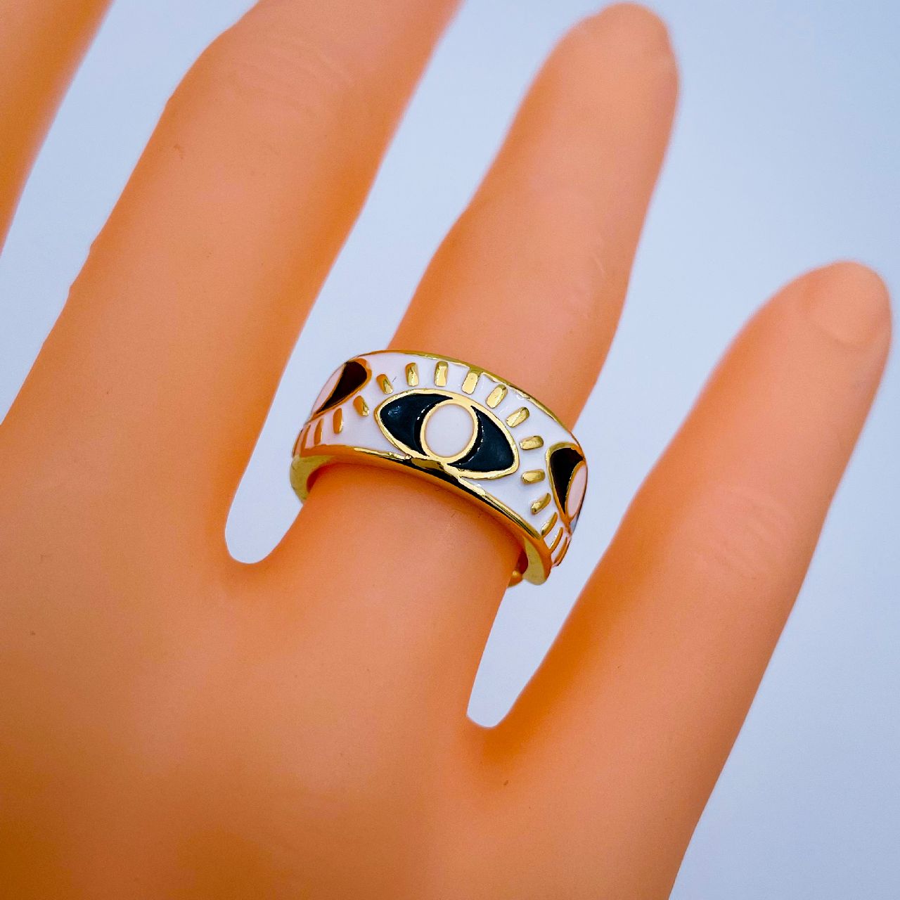 Amazon.com: Double Fish Blue Evil Eye Wrap Open Rings 18K Gold Plated  Sparkly Cubic Zirconia Good Luck Statement Adjustable Stacking Middle Tail  Finger Thin Ring for Women Girls Symbol of Protection Talisman