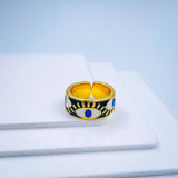 Gold Enamel Orange White Evil Eye Copper Free Size Adjustable Band Ring For Women