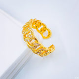 Copper Gold Crystal Curb Free Size Adjustable Ring For Women