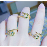 Copper Gold Cubic Zirconia Green Snake Free Size Adjustable Ring For Women