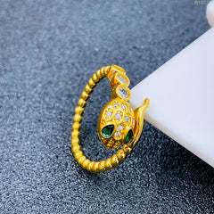 Copper Gold Cubic Zirconia Green Snake Free Size Adjustable Ring For Women