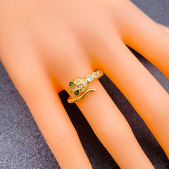 Copper Gold Cubic Zirconia Green Snake Free Size Adjustable Ring For Women