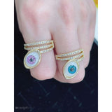 Copper Gold Cubic Zirconia Blue Evil Eye Free Size Adjustable Ring For Women