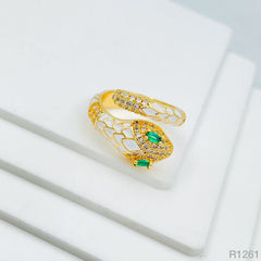 Snake Copper Cubic Zirconia Enamel Gold White Adjustable Ring Women