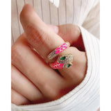 Copper Cubic Zirconia Pink Snake Free Size Adjustable Ring For Women