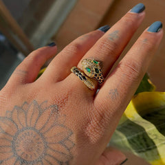 Snake Copper Cubic Zirconia Enamel Gold Black Adjustable Ring Women