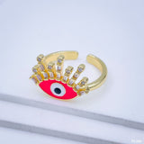 Hot Pink Evil Eye Baguette Cubic Zirconia Gold Copper Ring For Women