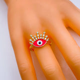 Hot Pink Evil Eye Baguette Cubic Zirconia Gold Copper Ring For Women