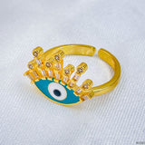 Aqua Green Evil Eye Baguette Cubic Zirconia Gold Copper Ring for Women