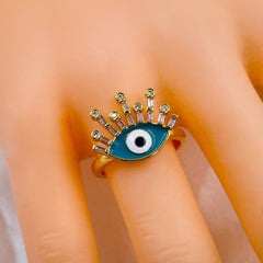 Aqua Green Evil Eye Baguette Cubic Zirconia Gold Copper Ring for Women