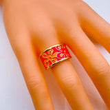 Pink Orange Flower Enamel Gold Copper Shank Band Ring For Women