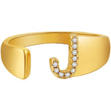 Initial Alphabets Letter American Diamond Gold Adjustable Band Ring For Women