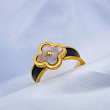 Stainless Steel Enamel Gold Brown White Flower Band Ring For Women