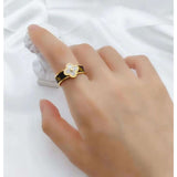 Stainless Steel Enamel Gold Brown White Flower Band Ring For Women