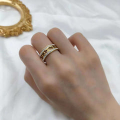 Stainless Steel Cubic Zirconia Alphabets Letter Gold Band Ring For Women