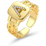 Copper Cubic Zirconia Gold Letter Free Size Adjustable Ring Women