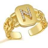 Copper Cubic Zirconia Gold Letter Free Size Adjustable Ring Women