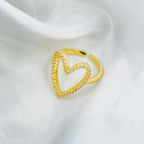 Copper Cubic Zirconia Gold Heart Free Size Adjustable Ring For Women