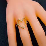 Copper Cubic Zirconia Gold Heart Free Size Adjustable Ring For Women