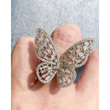 Large Butterfly Cubic Zirconia Gold Copper Free Size Ring For Women