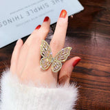 Large Butterfly Cubic Zirconia Gold Copper Free Size Ring For Women