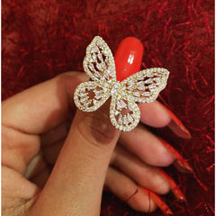 Large Butterfly Cubic Zirconia Gold Copper Free Size Ring For Women