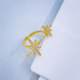 Copper Cubic Zirconia Gold Twin Star Burst Adjustable Ring For Women