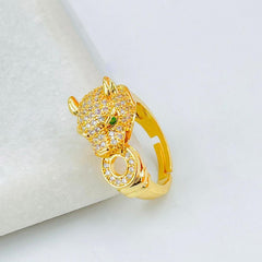 Copper Cubic Zirconia Gold Panther Ring Free Size Adjustable Ring Women