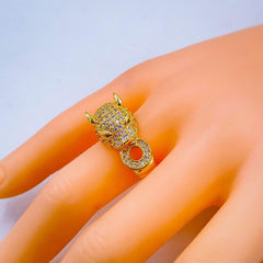 Copper Cubic Zirconia Gold Panther Ring Free Size Adjustable Ring Women