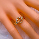 Smiley Face Copper Cubic Zirconia Gold Free Size Adjustable Ring Women