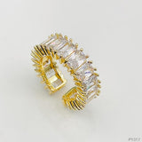 Baguette Copper Cubic Zirconia Gold Free Size Adjustable Ring Women