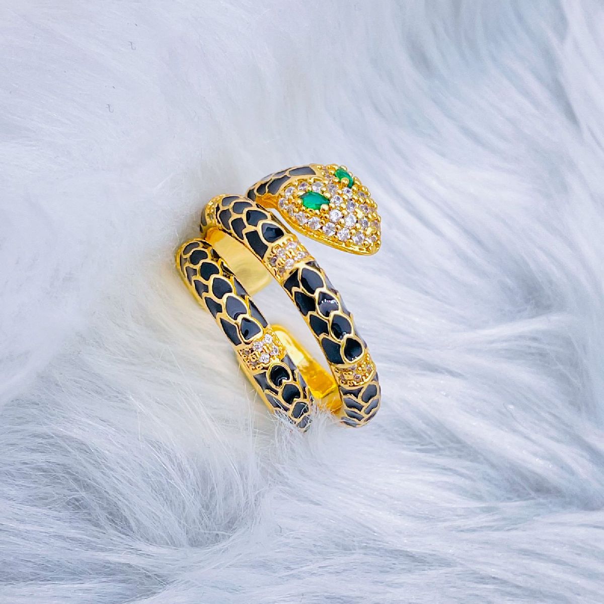 Snake Copper Cubic Zirconia Gold Multi colour  Adjustable Ring Women