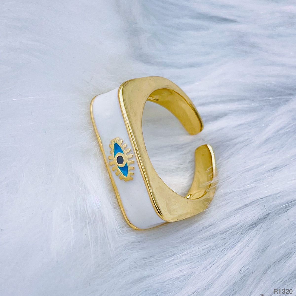 Copper Enamel White Gold Evil Eye Free Size Adjustable Ring For Women