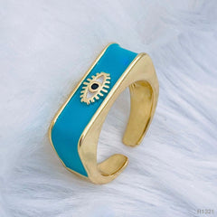 Copper Enamel Blue Gold Evil Eye Free Size Adjustable Ring For Women