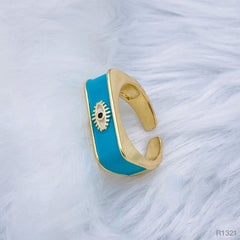 Copper Enamel Blue Gold Evil Eye Free Size Adjustable Ring For Women