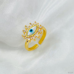 Evil Eye Mother of Pearl Copper Gold Free Size Adjustable Ring Women