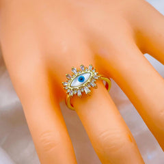 Evil Eye Mother of Pearl Copper Gold Free Size Adjustable Ring Women