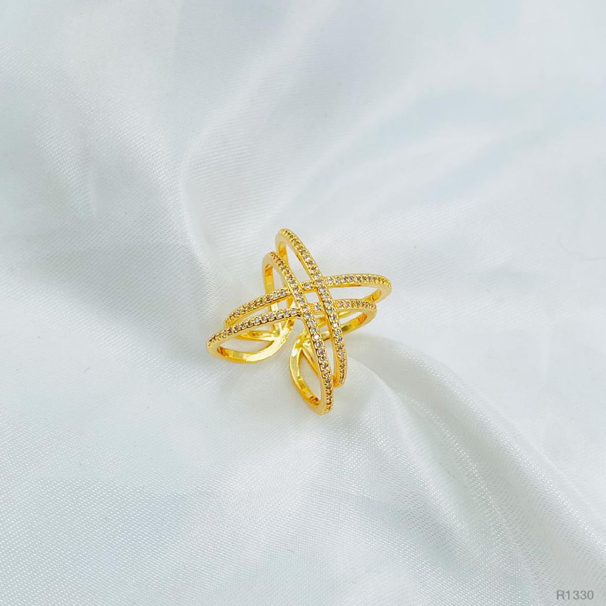Crossover Copper Cubic Zirconia Open Back Adjustable Ring For Women