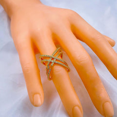 Crossover Copper Cubic Zirconia Open Back Adjustable Ring For Women