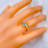 Sun Evil Eye Copper Cubic Zirconia Free Size Adjustable Ring For Women