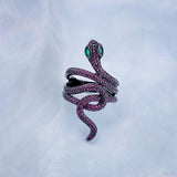 Copper Crystal Snake Pink Black Free Size Adjustable Ring For Women