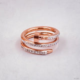 Stainless Steel Layered Nail Cubic Zirconia 18K Rose Gold Ring for Women