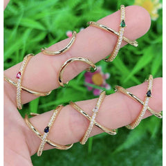Cross Over Cubic Zirconia Red Ruby Copper 18K Gold Open Back Ring Women