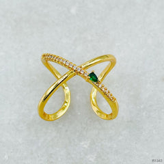 Cross Over Cubic Zirconia Red Ruby Copper 18K Gold Open Back Ring Women