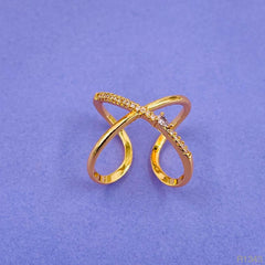 Cross Over Cubic Zirconia Red Ruby Copper 18K Gold Open Back Ring Women