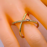 Cross Over Cubic Zirconia Red Ruby Copper 18K Gold Open Back Ring Women