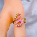 Copper Baby Pink Enamel Snake 18K Gold Free Size Ring for Women
