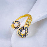 Copper Black Enamel Snake 18K Gold Free Size Ring for Women