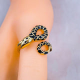 Copper Black Enamel Snake 18K Gold Free Size Ring for Women