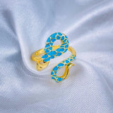 Copper Blue Enamel Snake 18K Gold Free Size Ring for Women